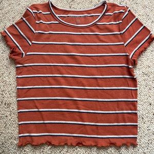 Orange crop top with blue and white stripes